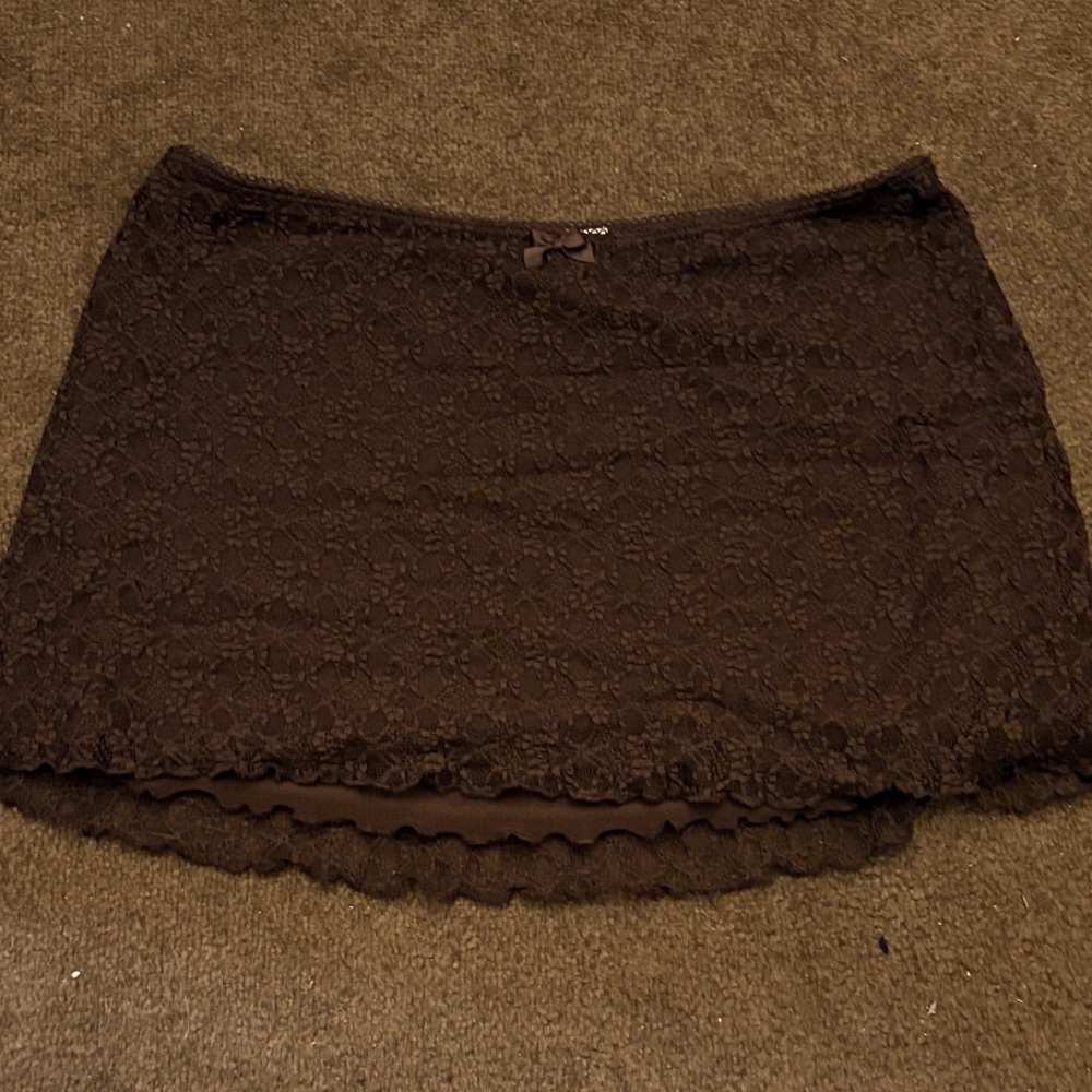 Lace Layered Mini Skirt - Brown GARAGE